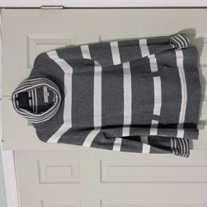 Gray and White striped soft sweater with cowl neck and pockets
